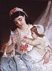 Emile Munier Canvas Paintings - Distracting the Baby